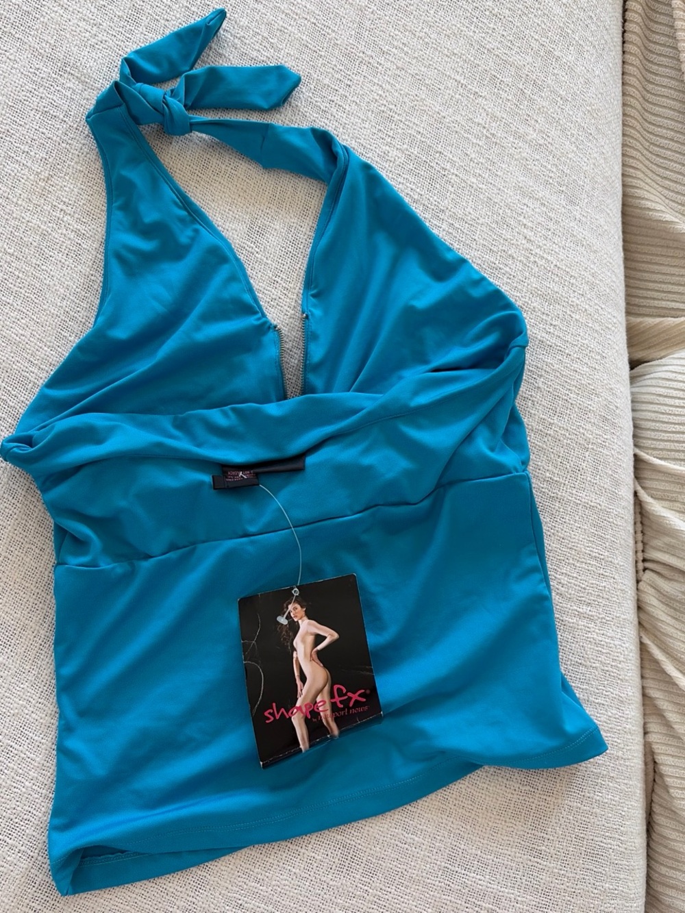 Shape FX Teal Halter Top with Front Zip - Picture 5 of 5